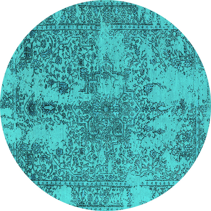 Round Oriental Turquoise Industrial Rug, urb2758turq