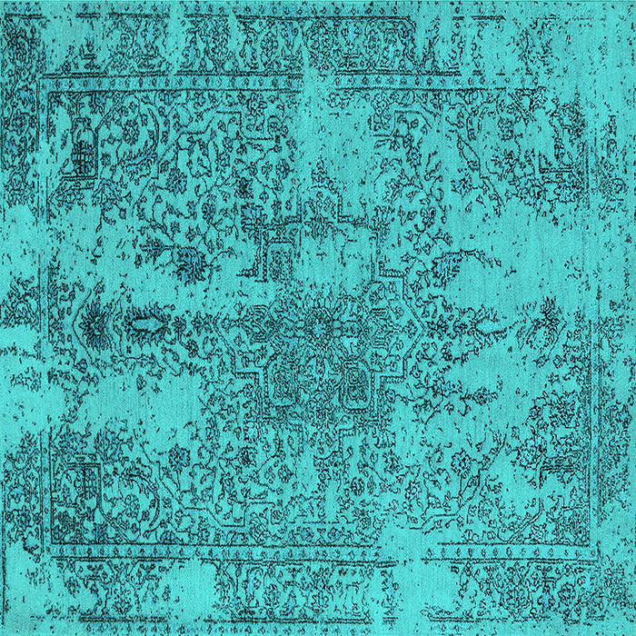 Square Machine Washable Oriental Turquoise Industrial Area Rugs, wshurb2758turq