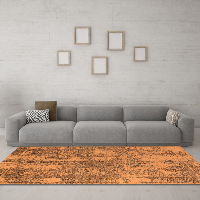 Machine Washable Oriental Orange Industrial Area Rugs in a Living Room, wshurb2758org