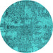 Round Machine Washable Oriental Turquoise Industrial Area Rugs, wshurb2758turq