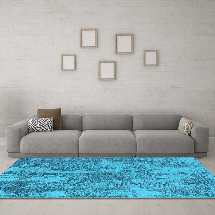 Machine Washable Oriental Light Blue Industrial Rug in a Living Room, wshurb2758lblu