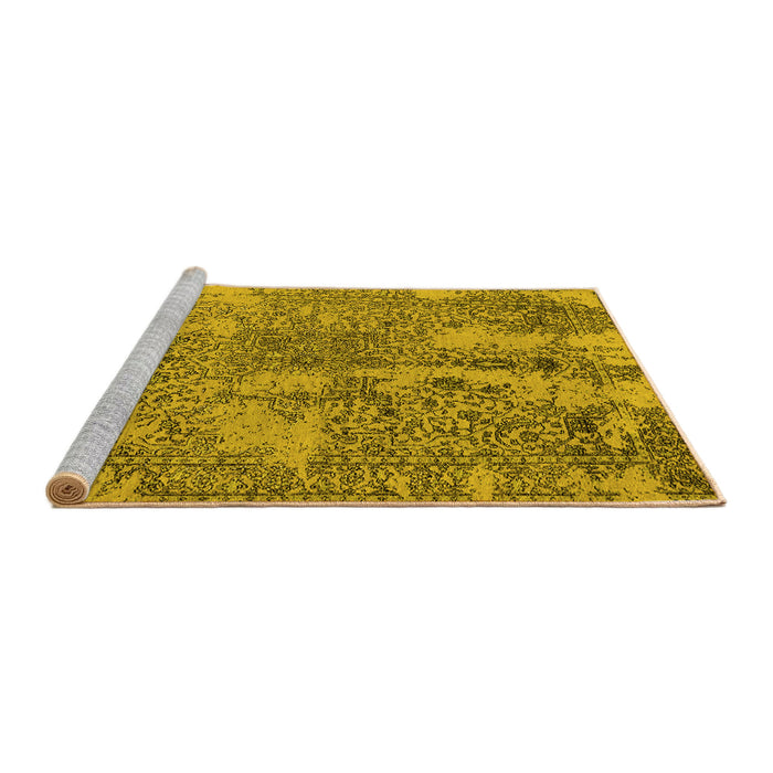 Sideview of Machine Washable Oriental Yellow Industrial Rug, wshurb2758yw