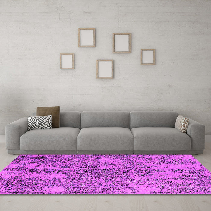 Machine Washable Oriental Pink Industrial Rug in a Living Room, wshurb2758pnk