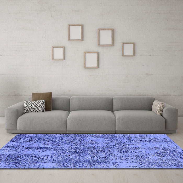 Machine Washable Oriental Blue Industrial Rug in a Living Room, wshurb2758blu