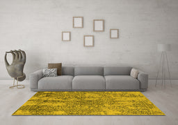Machine Washable Oriental Yellow Industrial Rug in a Living Room, wshurb2759yw