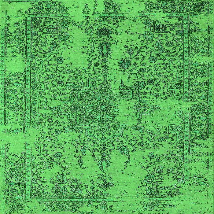 Square Machine Washable Oriental Green Industrial Area Rugs, wshurb2759grn