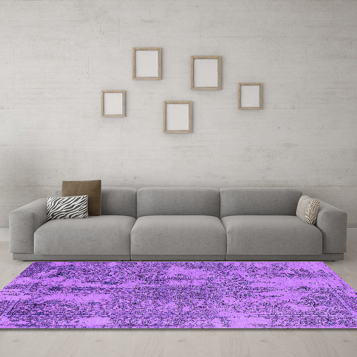 Machine Washable Oriental Purple Industrial Area Rugs in a Living Room, wshurb2759pur