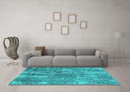 Machine Washable Oriental Turquoise Industrial Area Rugs in a Living Room,, wshurb2759turq