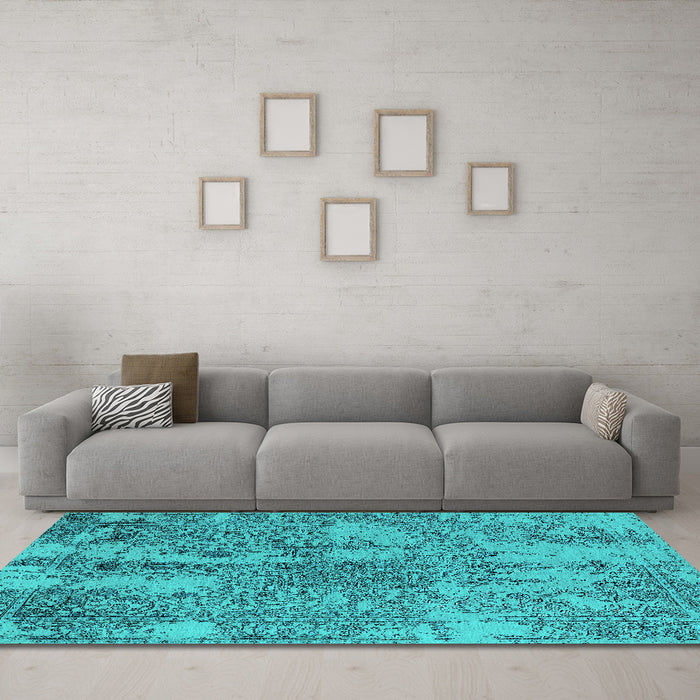 Machine Washable Oriental Turquoise Industrial Area Rugs in a Living Room,, wshurb2759turq