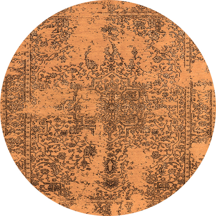 Round Machine Washable Oriental Orange Industrial Area Rugs, wshurb2759org