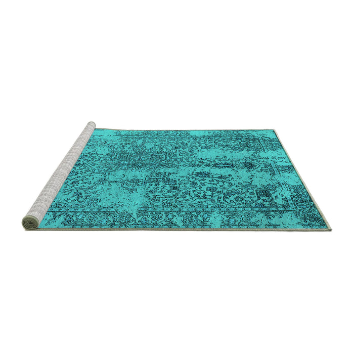 Sideview of Machine Washable Oriental Turquoise Industrial Area Rugs, wshurb2759turq