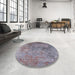 Round Mid-Century Modern Purple Oriental Rug in a Office, urb2760