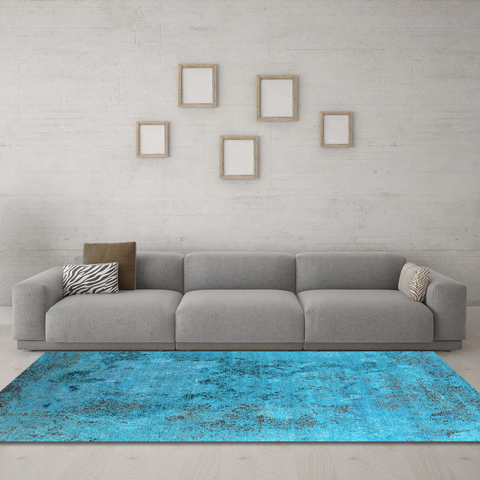 Machine Washable Oriental Light Blue Industrial Rug in a Living Room, wshurb2760lblu