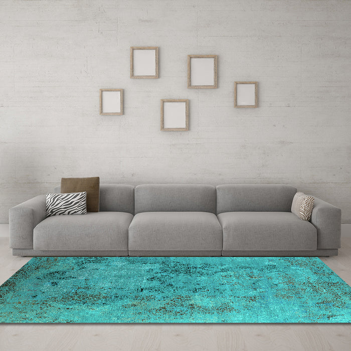 Machine Washable Oriental Turquoise Industrial Area Rugs in a Living Room,, wshurb2760turq