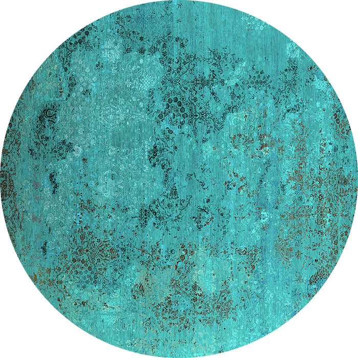 Round Machine Washable Oriental Turquoise Industrial Area Rugs, wshurb2760turq