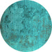 Round Machine Washable Oriental Turquoise Industrial Area Rugs, wshurb2760turq