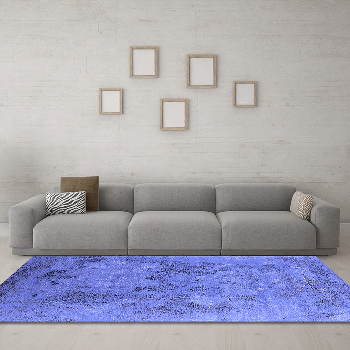 Machine Washable Oriental Blue Industrial Rug in a Living Room, wshurb2760blu