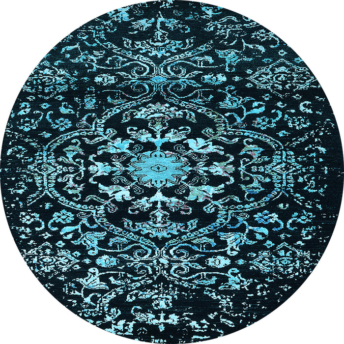 Round Machine Washable Oriental Light Blue Industrial Rug, wshurb2761lblu
