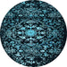 Round Machine Washable Oriental Light Blue Industrial Rug, wshurb2761lblu