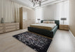 Mid-Century Modern Black Oriental Rug in a Bedroom, urb2761