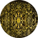 Round Machine Washable Oriental Yellow Industrial Rug, wshurb2761yw