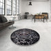 Round Mid-Century Modern Black Oriental Rug in a Office, urb2761