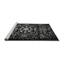 Sideview of Machine Washable Oriental Gray Industrial Rug, wshurb2761gry