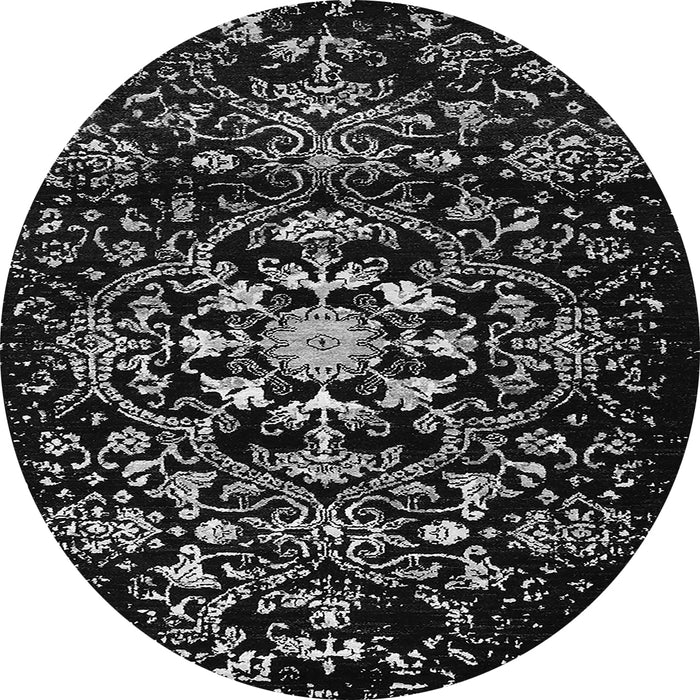 Round Machine Washable Oriental Gray Industrial Rug, wshurb2761gry
