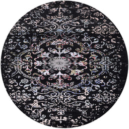 Round Mid-Century Modern Black Oriental Rug, urb2761