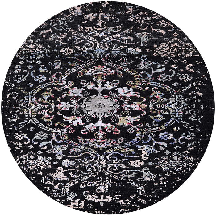 Round Mid-Century Modern Black Oriental Rug, urb2761
