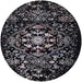 Round Mid-Century Modern Black Oriental Rug, urb2761