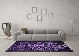 Machine Washable Oriental Purple Industrial Area Rugs in a Living Room, wshurb2761pur