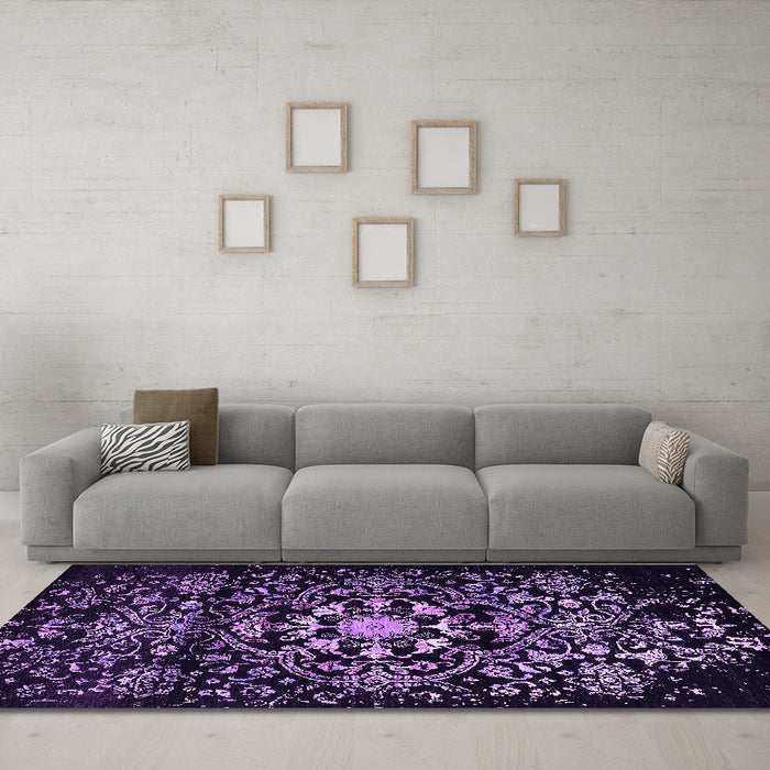Machine Washable Oriental Purple Industrial Area Rugs in a Living Room, wshurb2761pur