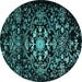Round Machine Washable Oriental Turquoise Industrial Area Rugs, wshurb2761turq
