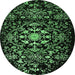 Round Oriental Emerald Green Industrial Rug, urb2761emgrn