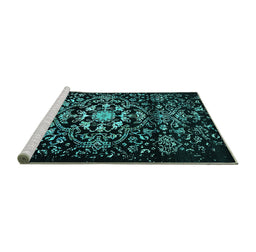 Sideview of Machine Washable Oriental Turquoise Industrial Area Rugs, wshurb2761turq