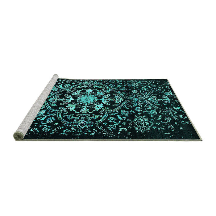 Sideview of Machine Washable Oriental Turquoise Industrial Area Rugs, wshurb2761turq