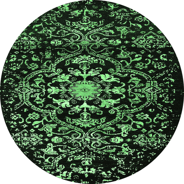 Round Machine Washable Oriental Emerald Green Industrial Area Rugs, wshurb2761emgrn