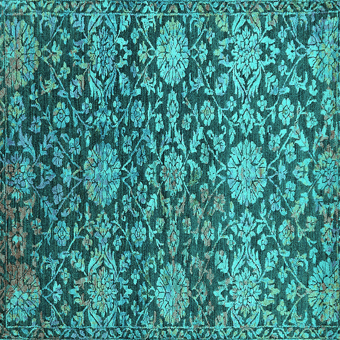 Square Machine Washable Oriental Turquoise Industrial Area Rugs, wshurb2762turq