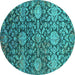 Round Machine Washable Oriental Turquoise Industrial Area Rugs, wshurb2762turq