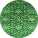 Round Machine Washable Oriental Emerald Green Industrial Area Rugs, wshurb2762emgrn