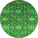 Round Machine Washable Oriental Green Industrial Area Rugs, wshurb2762grn