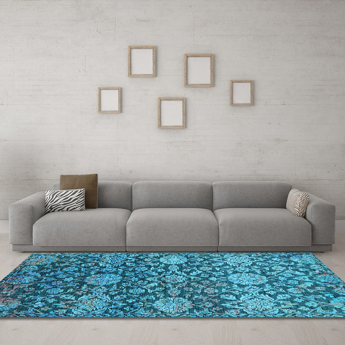 Machine Washable Oriental Light Blue Industrial Rug in a Living Room, wshurb2762lblu