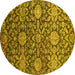 Round Machine Washable Oriental Yellow Industrial Rug, wshurb2762yw