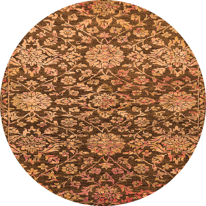 Round Machine Washable Oriental Orange Industrial Area Rugs, wshurb2762org