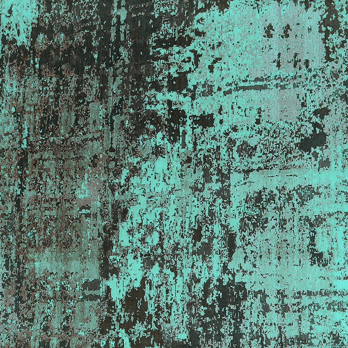 Square Machine Washable Oriental Turquoise Industrial Area Rugs, wshurb2763turq