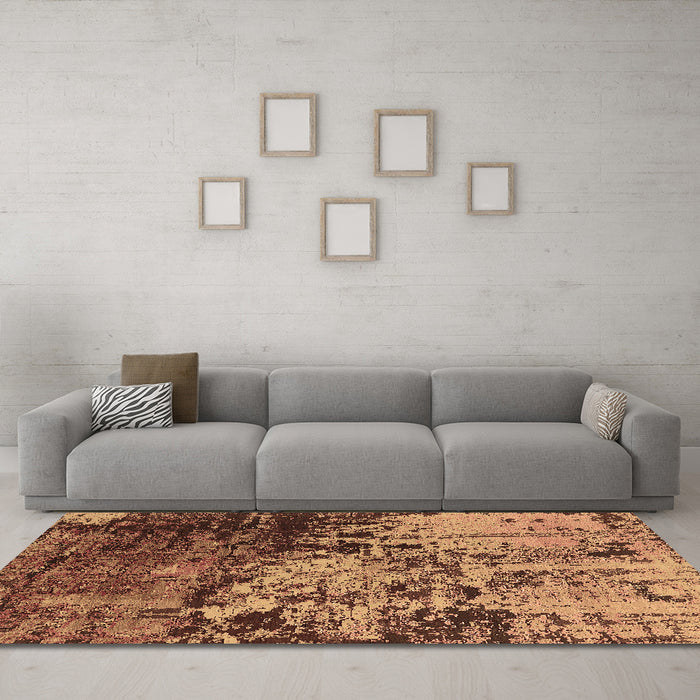 Machine Washable Oriental Brown Industrial Rug in a Living Room,, wshurb2763brn