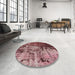 Round Machine Washable Industrial Modern Saffron Red Rug in a Office, wshurb2763