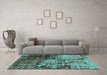 Machine Washable Oriental Turquoise Industrial Area Rugs in a Living Room,, wshurb2763turq