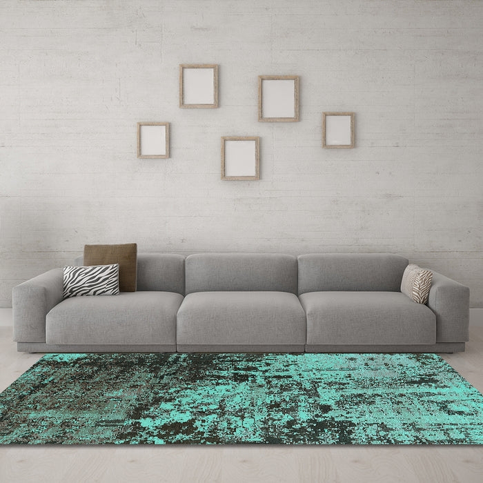 Machine Washable Oriental Turquoise Industrial Area Rugs in a Living Room,, wshurb2763turq